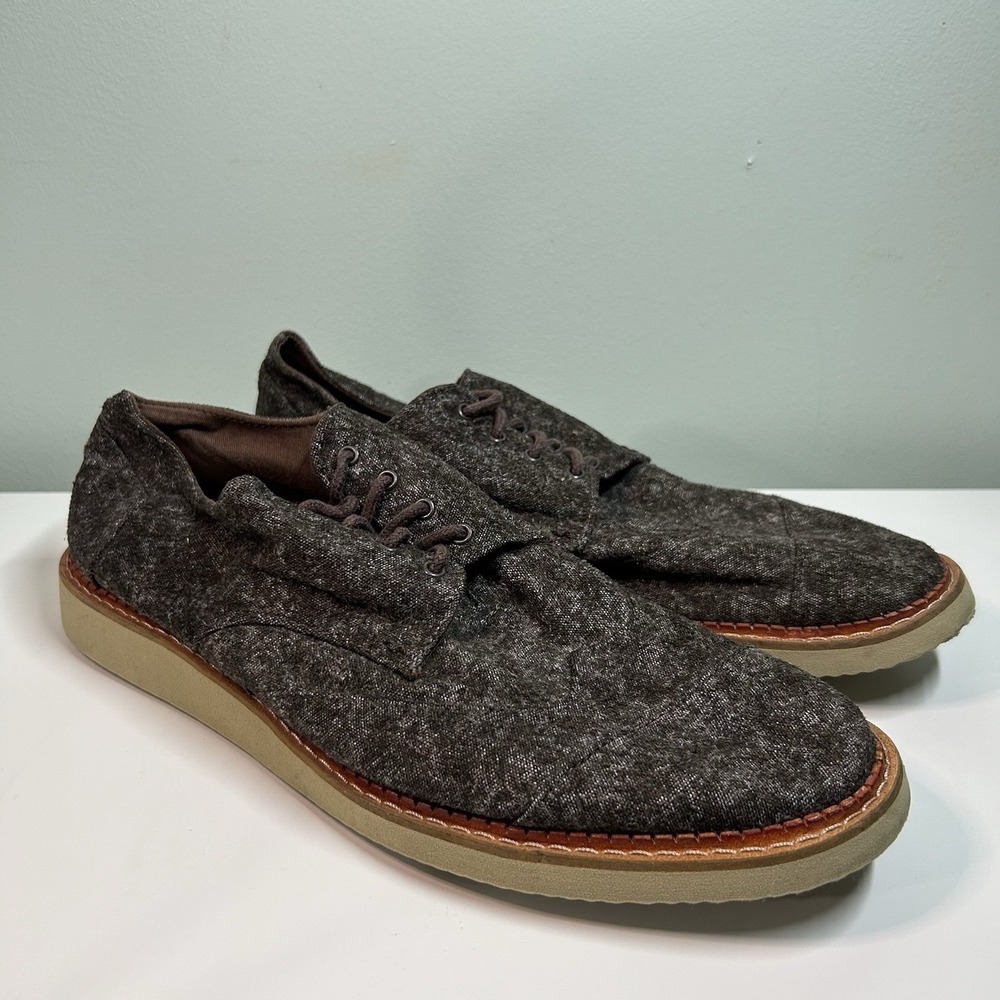 Toms Brown Canvas Wingtip Lace Up Dress Oxford Casual Shoes Men's US 11.5